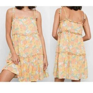 Rails Caralyn Daisy Meadow Floral Yellow Tier Mini Dress Size Small